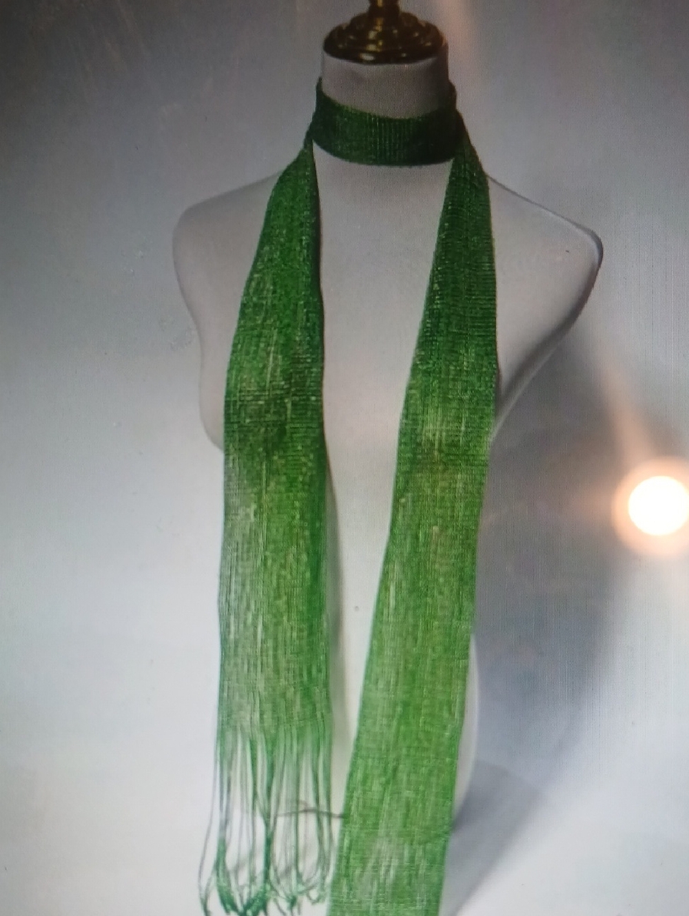 Green Beaded Fringe Scarf - Women's Accessory